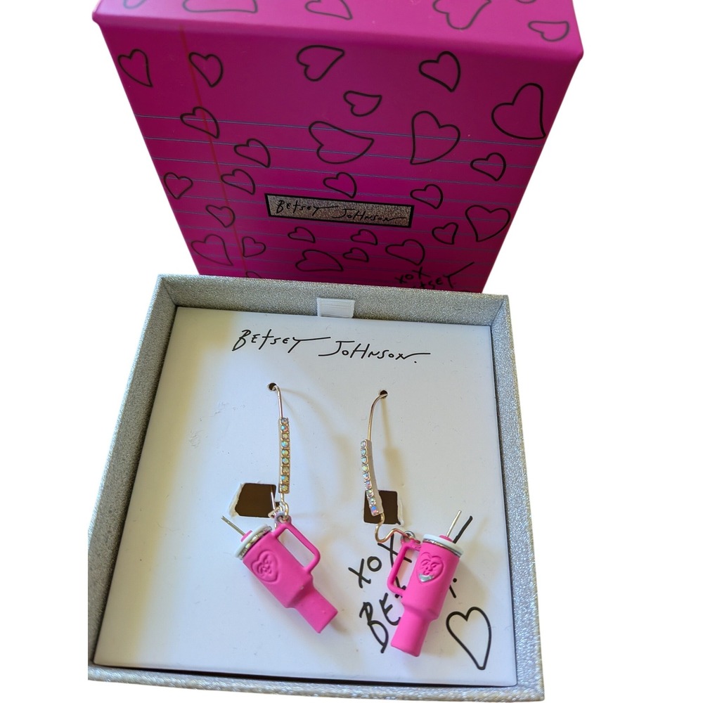 Betsey Johnson Earrings Stanley Travel Mug Kitsch Novelty Whimsical Bling Cute